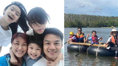 TVB小生胡諾言一家五口一起制作木筏，與子女使用自制木筏劃水